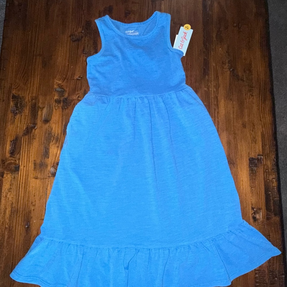 Size 10/12 Brilliant Neon Blue Girl’s Knit Maxi Dress Twist Back with pocket - Picture 1 of 5